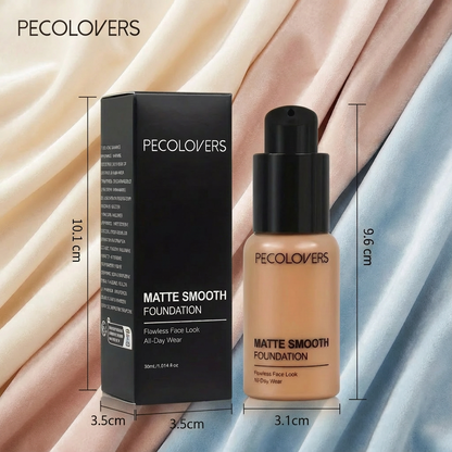 PECOLOVERS Matte Finish Liquid Foundation - Oil-Control, Waterproof, Full Coverage Concealer for All Skin Tones
