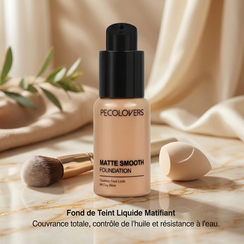 PECOLOVERS Matte Finish Liquid Foundation - Oil-Control, Waterproof, Full Coverage Concealer for All Skin Tones